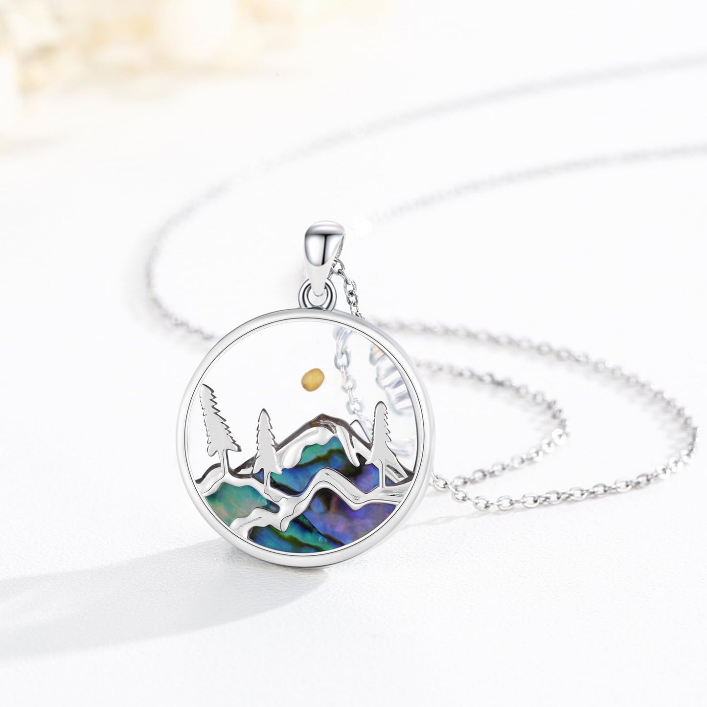 Suiknsn Mountain Necklace 925 Sterling Silver Faith Mustard Seed Pendant Necklace Outdoor Hiking Jewelry Gifts for Women Girlfriend
