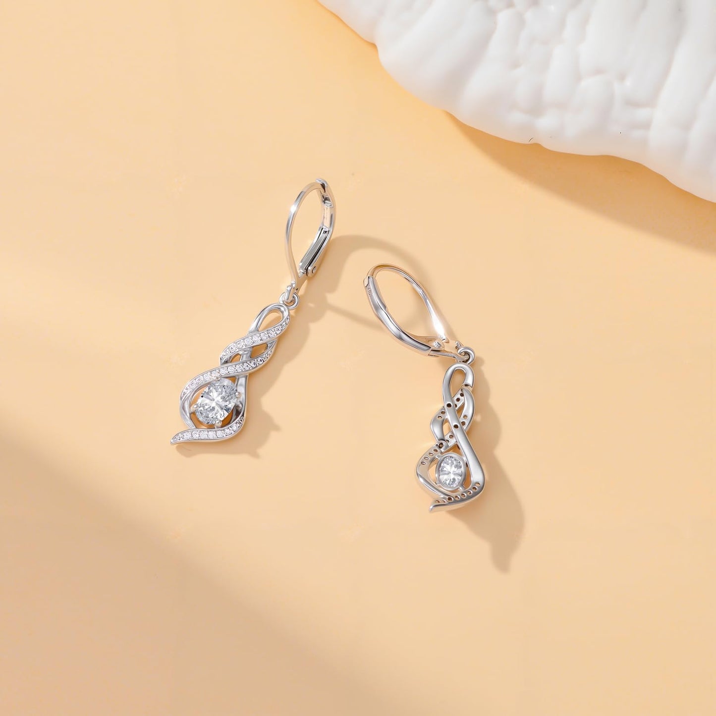 POIUY Diamond April Birthstone Infinity Leverback Dangle Earrings Hypoallergenic Drop Earrings Love Jewelry Anniversary Christmas Wedding Gift for Mom Wife Sister Daughter Girlfriend