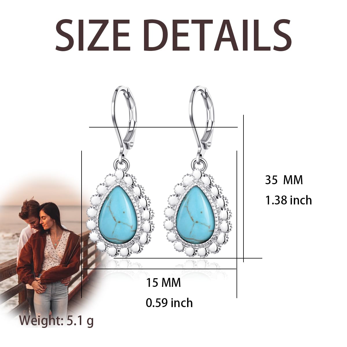 HELORET Turquoise Leverback Earrings for Women, Turquoise Drop Earrings Leverback Healing Stone Earrings Jewelry