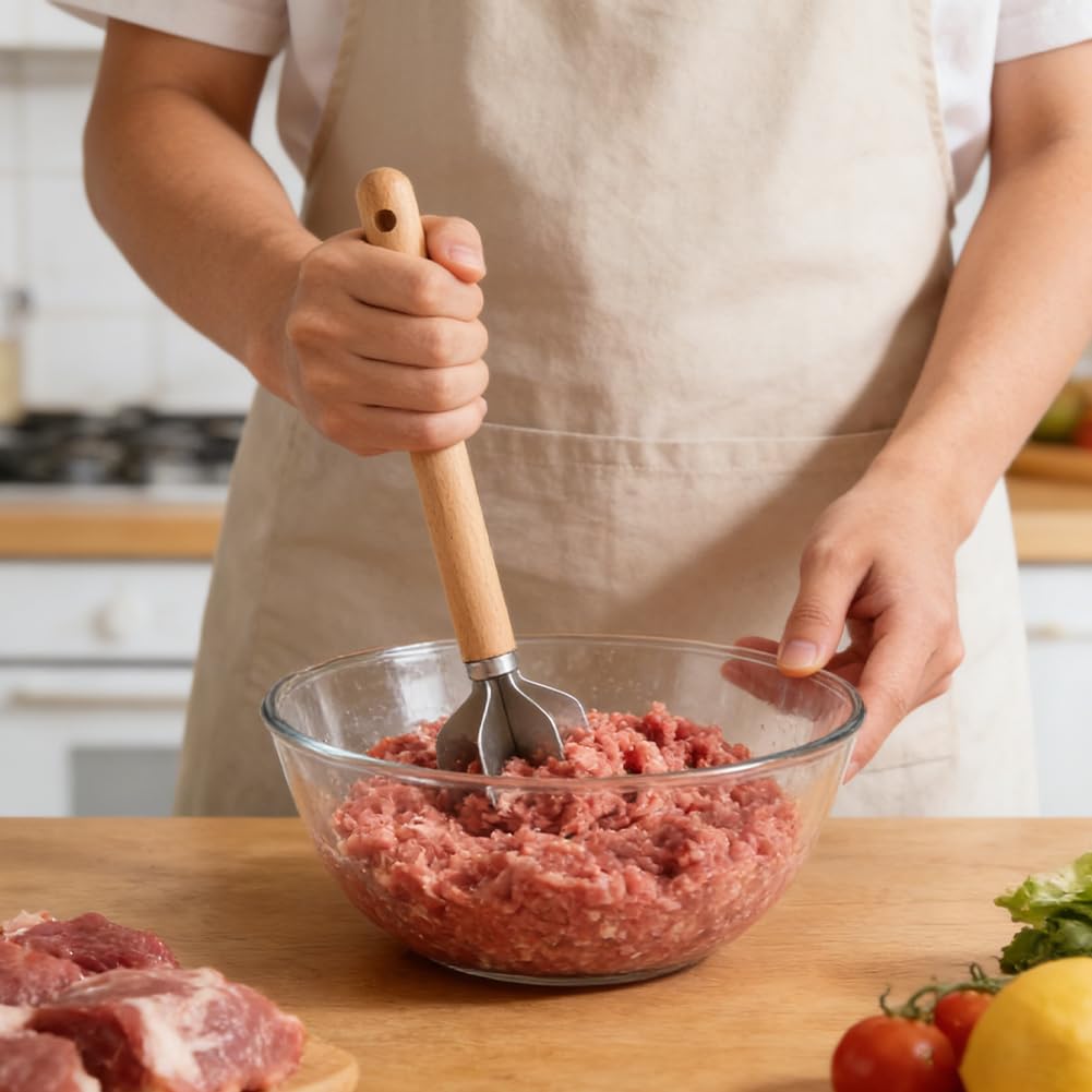 Stainless Steel Meat Chopper with Potato Masher, Kitchen Gadgets 4-Blade Ground Beef Chopper Potato Masher Hamburger Smasher Tool for Meat Vegetables Avocado Potatoes Beans(COLOR:Silver)