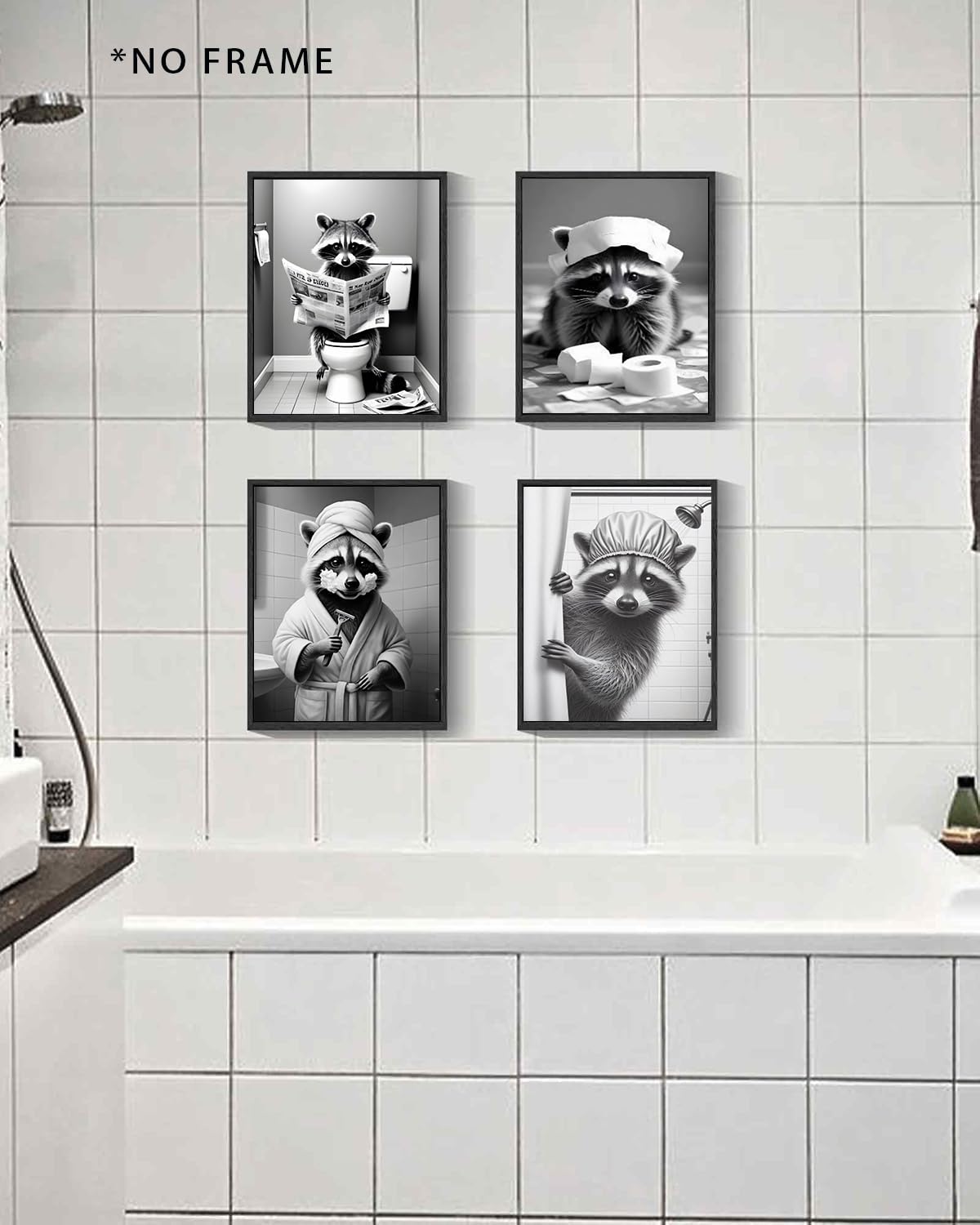 XUCVSPANTING Funny Raccoon Washroom Wall Art,Cut Bathroom Raccoon Sitting on Toilet Reading Newspaper Shaving&Paper Toilet Paper on Head Canvas Posters for Bathroom Washroom Restroom Home Decor