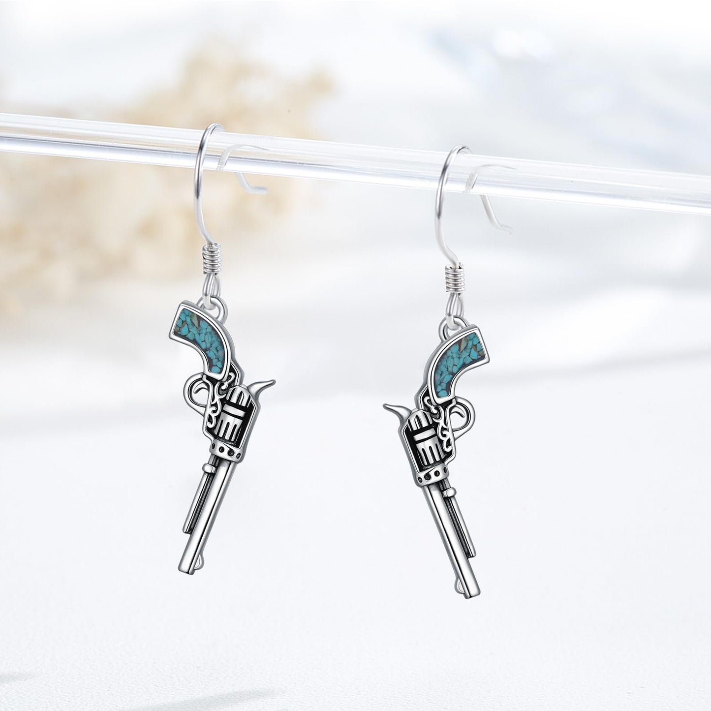 KoyeKei Western Gun Earrings for Women 925 Sterling Silver Pistol Dangle Drop Earrings Turquoise Country Cowboy Carter Jewelry Graduation Gifts for Mom Cowgirl Cowboy