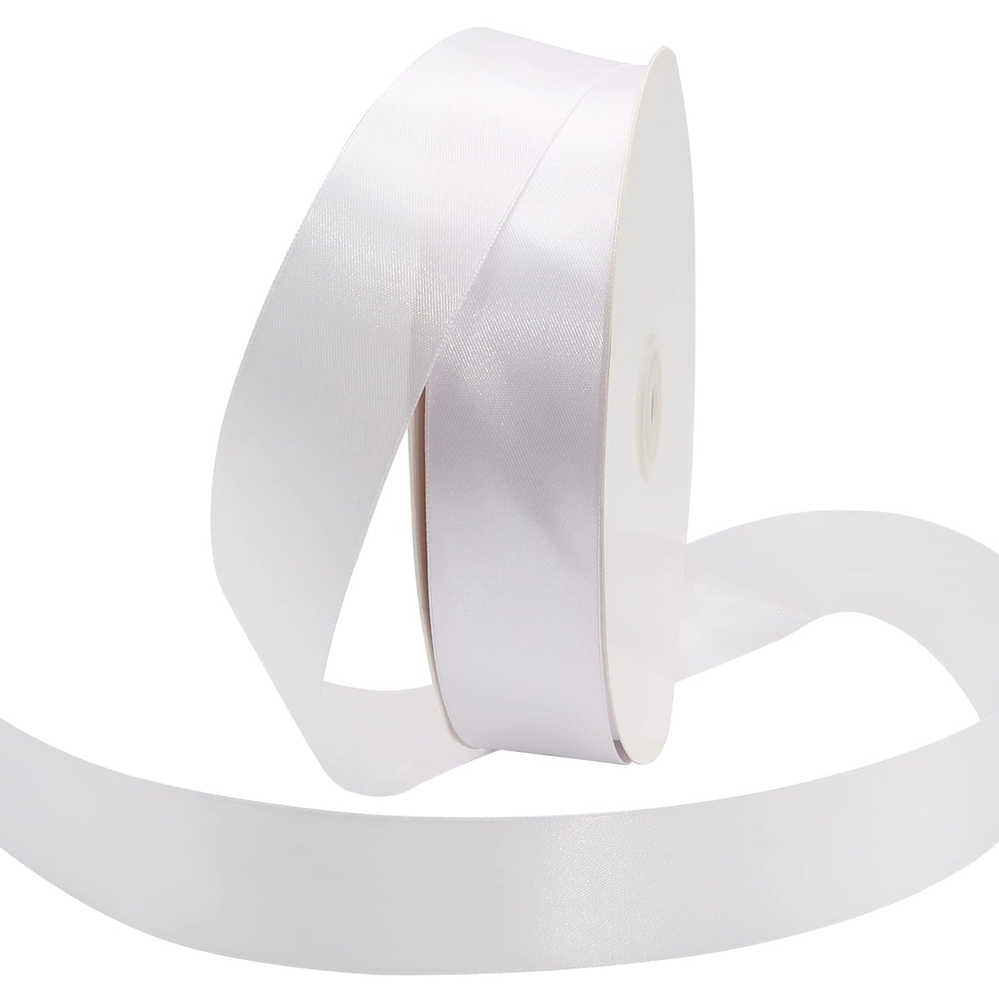 Maclemon 1 inch Wide 100 Yards Double Face White Satin Ribbon White Fabric Ribbon for Gift Wrapping Very Suitable for Weddings Decoration Bouquet Balloons Arts Craft Sewing Hair Bow Invitation