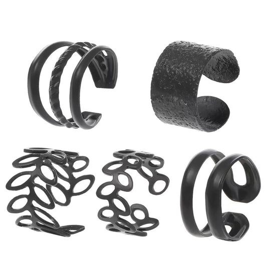 5 Pcs Cute Ear Cuffs for Women Non Piercing Ear Cuff Earrings Clip on Earring Set Cartilage Earrings Stack Jewelry for Women-Black