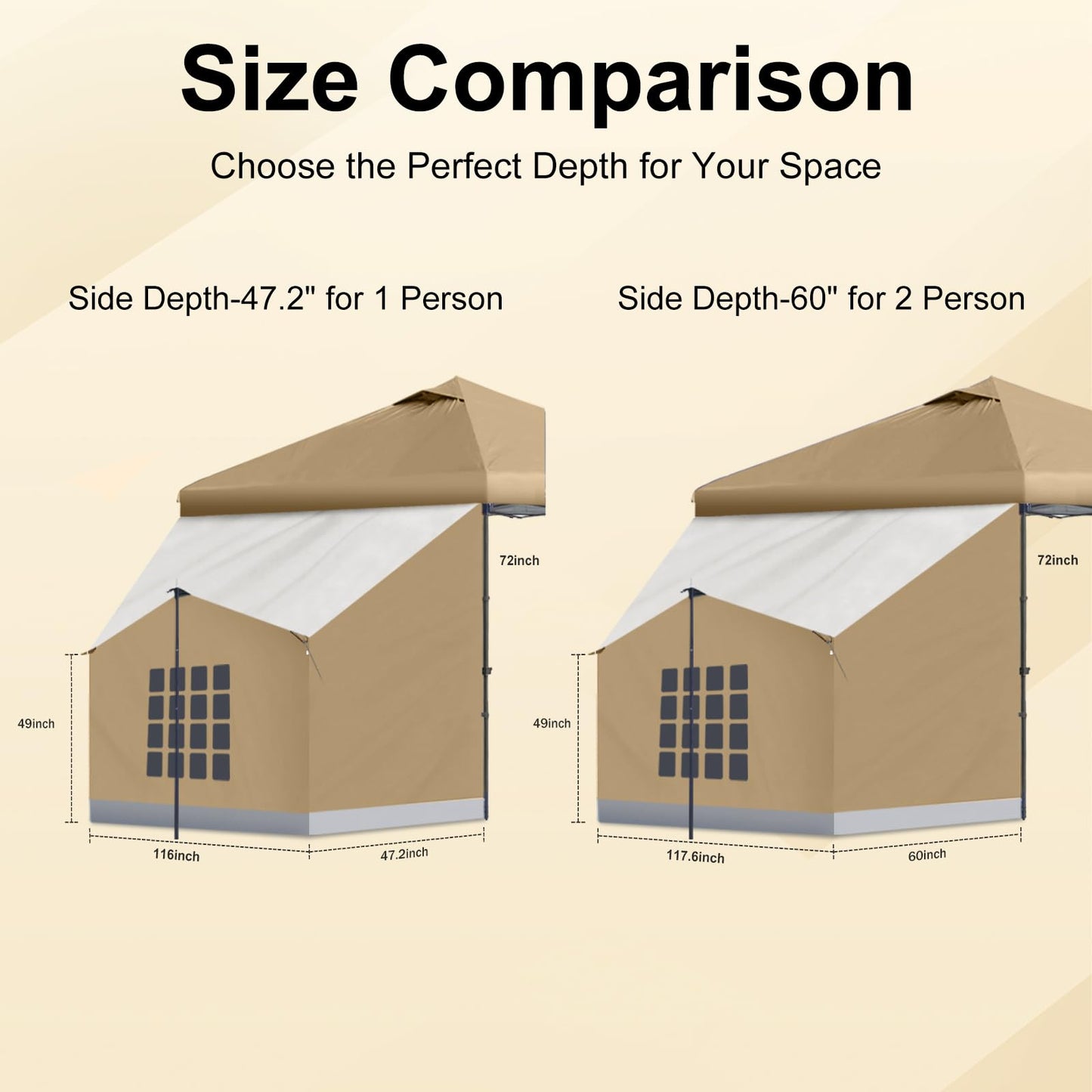 KAMPKEEPER 2 Person Canopy Side Tent, Camping Tent for 10x10 Canopies, Easy Up Cube Tents Gazebo Room with Mesh Window for Camping, Storage, Events(Canopy Not Included)