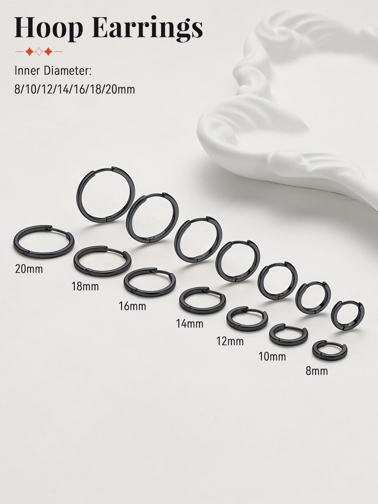 FaithHeart Hoop Earrings for Women, Black Hypoallergenic Huggie Hoop Earrings, Small Cartilage Earrings for Women 16mm, Send Gift Box