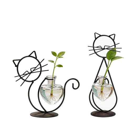 Cat Vase, Plant Propagation Station, Nordic Iron Art Hydroponic Vase, Minimalist Line Cat Desktop Decor for Indoor Home Office