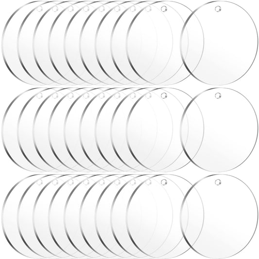 30 Pieces Clear Round Acrylic Keychain Blanks for Vinyl, 2.5 Inch Clear Round Acrylic Ornament Blanks with Hole, Perfect for Making Ornaments, Keychains, DIY Craft Project