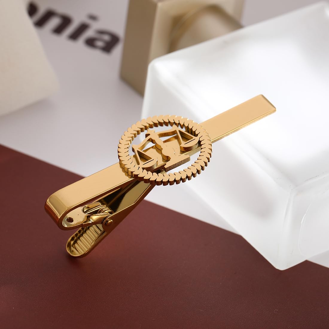 Metal Balance Badges Suit Brooch Libra Scales Brooches For Men (rose gold tie clip)