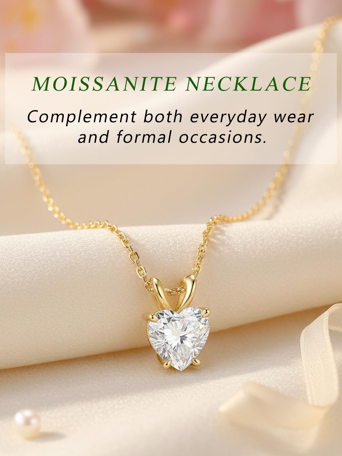 CYW Yellow Gold Plated Small Moissanite Heart Pendant Necklace for Women 925 Silver Cute Solitaire Necklace