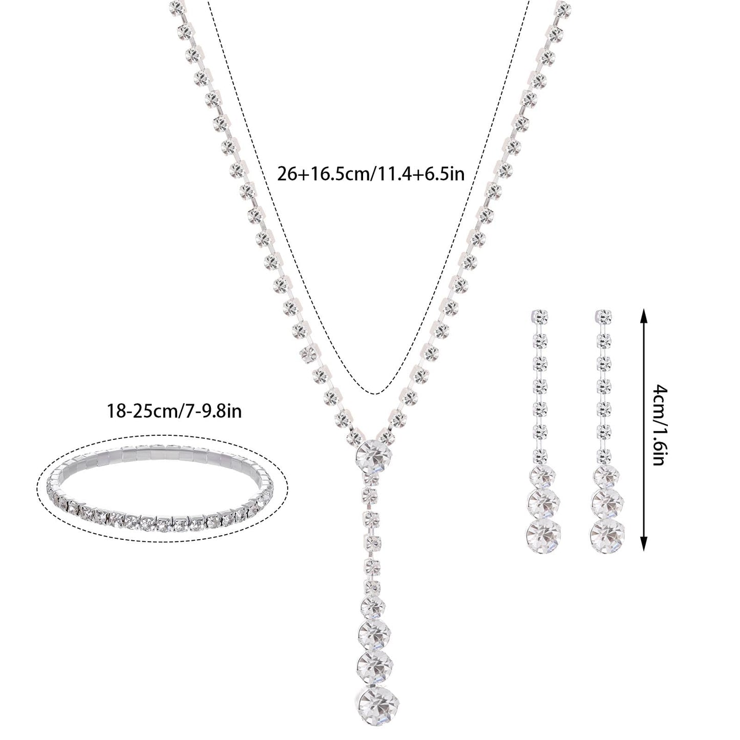 Jmkcoz Women Jewelry Set Silver Necklace Earrings Bracelet Rhinestone Crystal Bridal Wedding Jewelry Sets for Brides Bridesmaid Wedding Party (Style 1)
