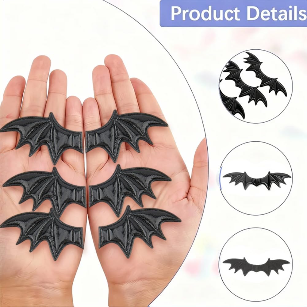 CALFOVERA 80Pcs Black Leather Bat Wing PU Leather Mini Devil Wing Applique Realistic Spooky Bats Embellishment for DIY Clothes Costume Hair Accessories Halloween Party Decorations Party Favors