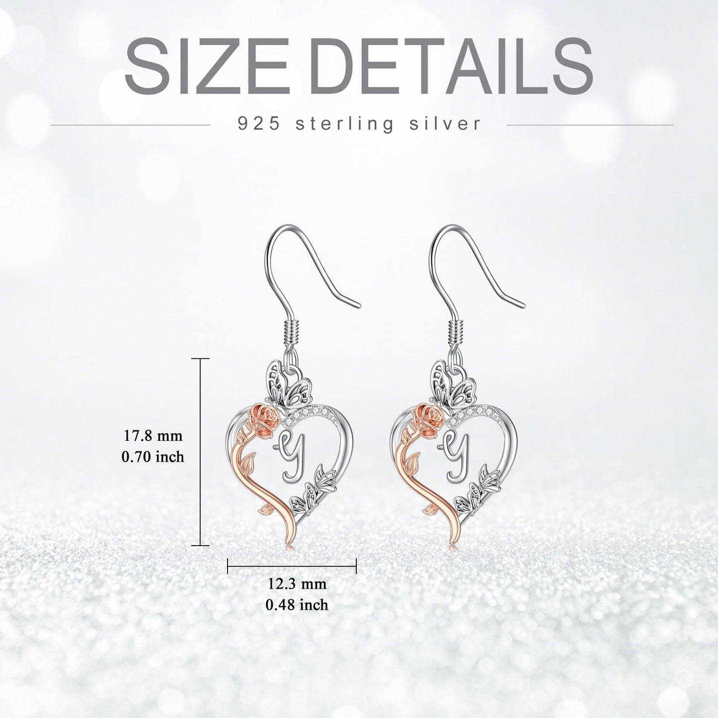 TOUPOP Rose Heart Initial Earrings Sterling Silver Butterfly Earring Initial Y Letter Drop Dangle Earrings Jewelry Anniversary Birthday Mothers Day Gifts for Women Mom Wife Girlfriend Her