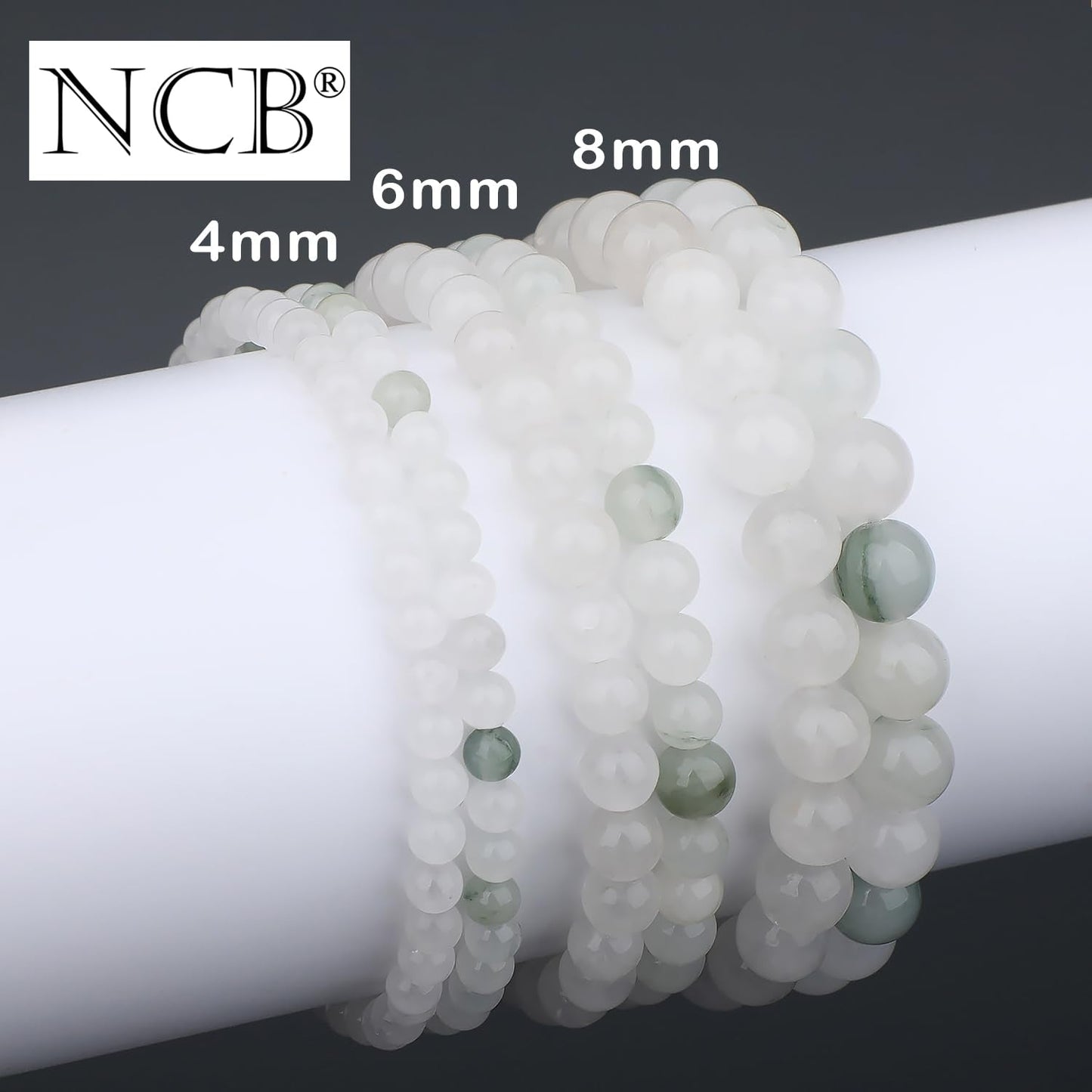 NCB 2-Piece 6mm Natural Crystal Gemstone Stretch Bracelets – ﻿Tianshan Jade, White Jade Handmade Reiki Energy Healing Jewelry for Meditation,Yoga, Unisex
