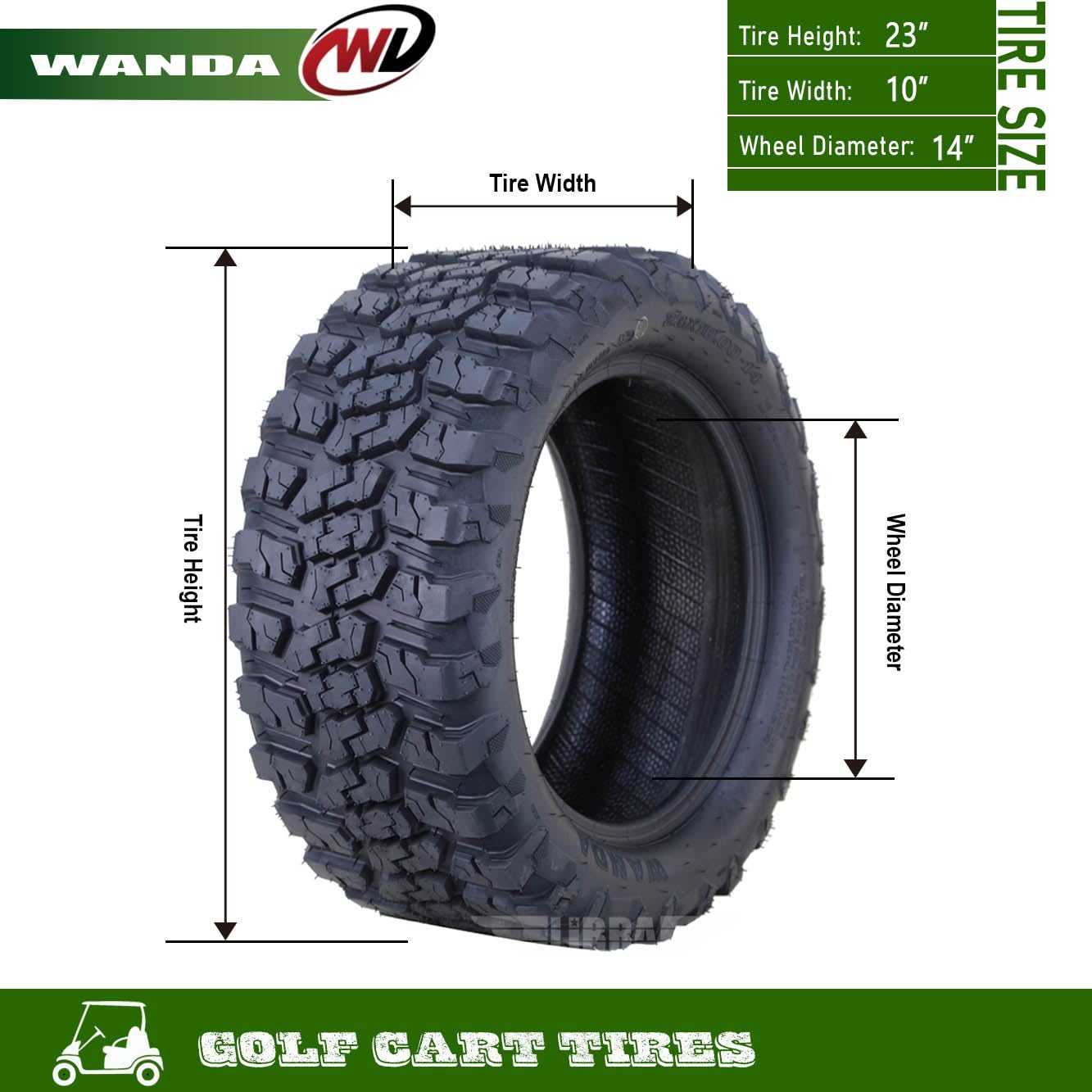 WANDA 23x10-14 All Terrain Golf Cart Tires 4 Ply 23x10X14 -Set 4-14058
