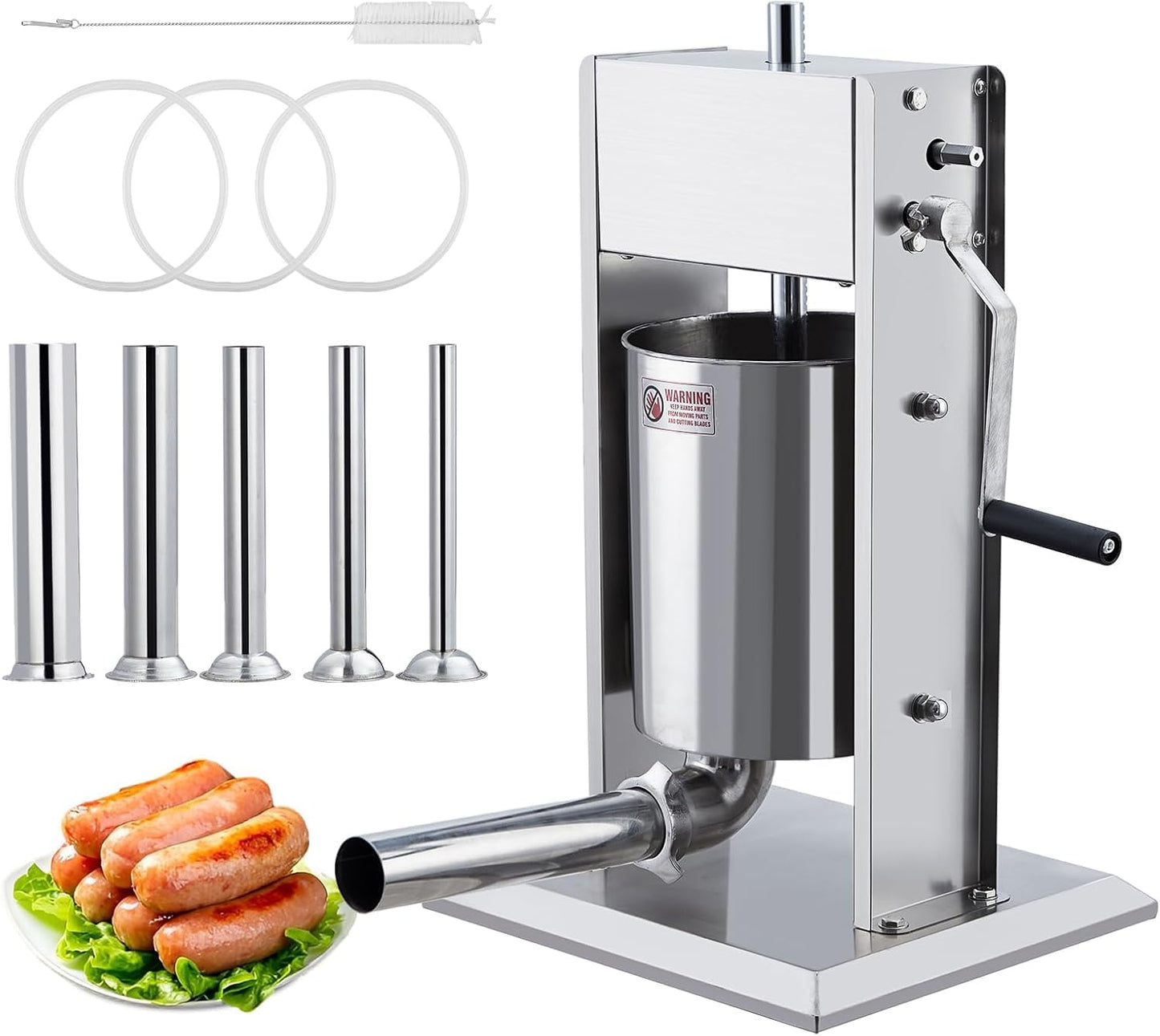 11LBS/5L Manual Sausage Stuffer | Dual-Speed Control & Stainless Steel Construction | Heavy-Duty Sausage Filler with 5 Tubes | for Home & Commercial Use