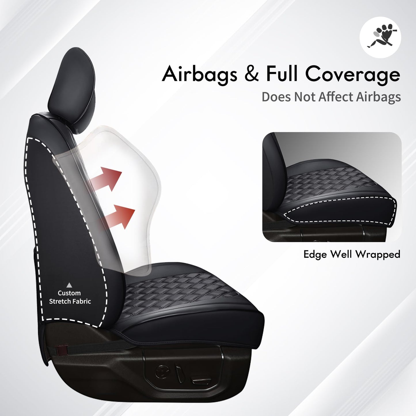 Huidasource Ford Seat Covers, Leather Pickup Seat Cushion Cover Fit for 2015-2025 Ford F150 SuperCrew & 2017-2025 F250 F350 F450 Super Duty Crew Cab XL XLT Lariat King Ranch Platinum(Full Set/Black)