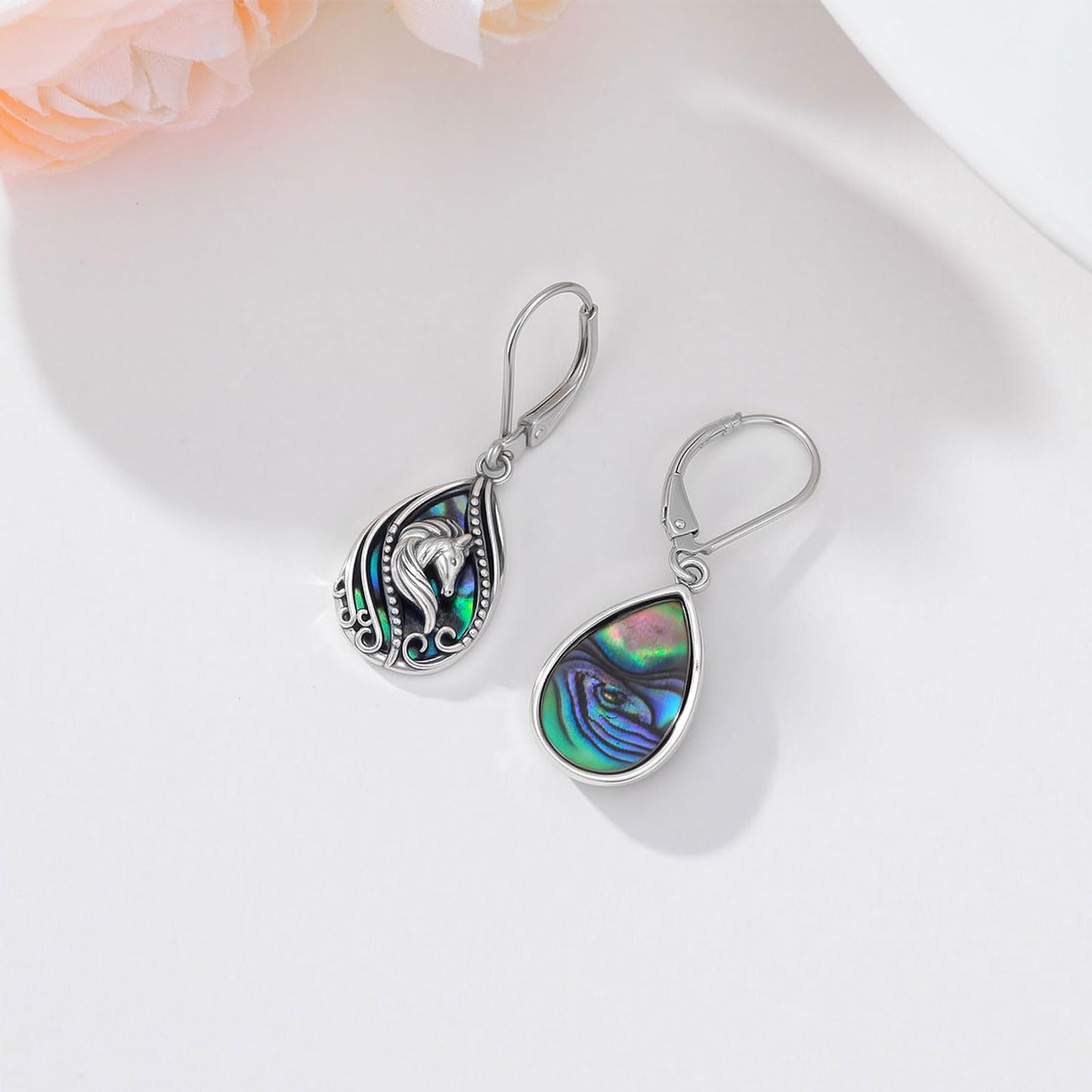 YYmqmq Horse Dangle Earrings for Women 925 Sterling Sliver Abalone Shell Earrings Leverback Western Jewelry Horse Gifts for Women Girlfriend Mom Birthday Gifts