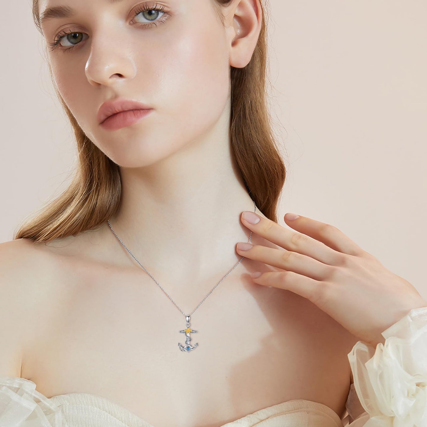 PROESS Anchor starfish Necklace 925 Sterling Silver Evil Eye Pendant Necklace Nautical Anchor Jewelry Gifts For Women Men