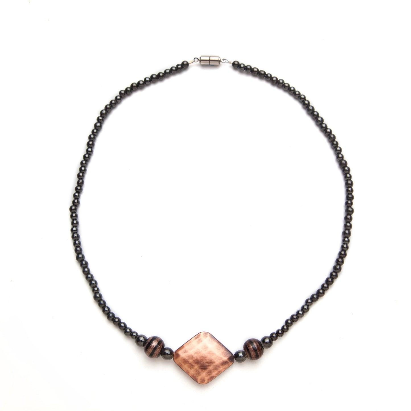 MAGNEHEALTH Black and Copper Colored Magnetic Beaded Necklace – 18"- Stylish Magnetic Necklace | Beaded Design with Copper Accents | Wellness & Fashion Accessory