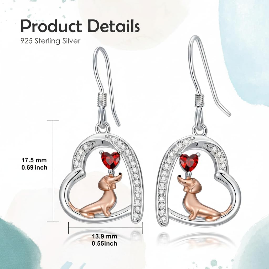 PROESS Dachshund Earrings for Women 925 Sterling Silver Dangle Drop Dog Earrings Cute Dachshund Jewelry Gifts for Christmas Birthday