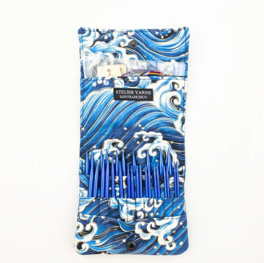 Atelier Interchangeable Knitting Needles, Stainless Steel, Knitting Needles Set with 14 Needle Sizes (Blue)