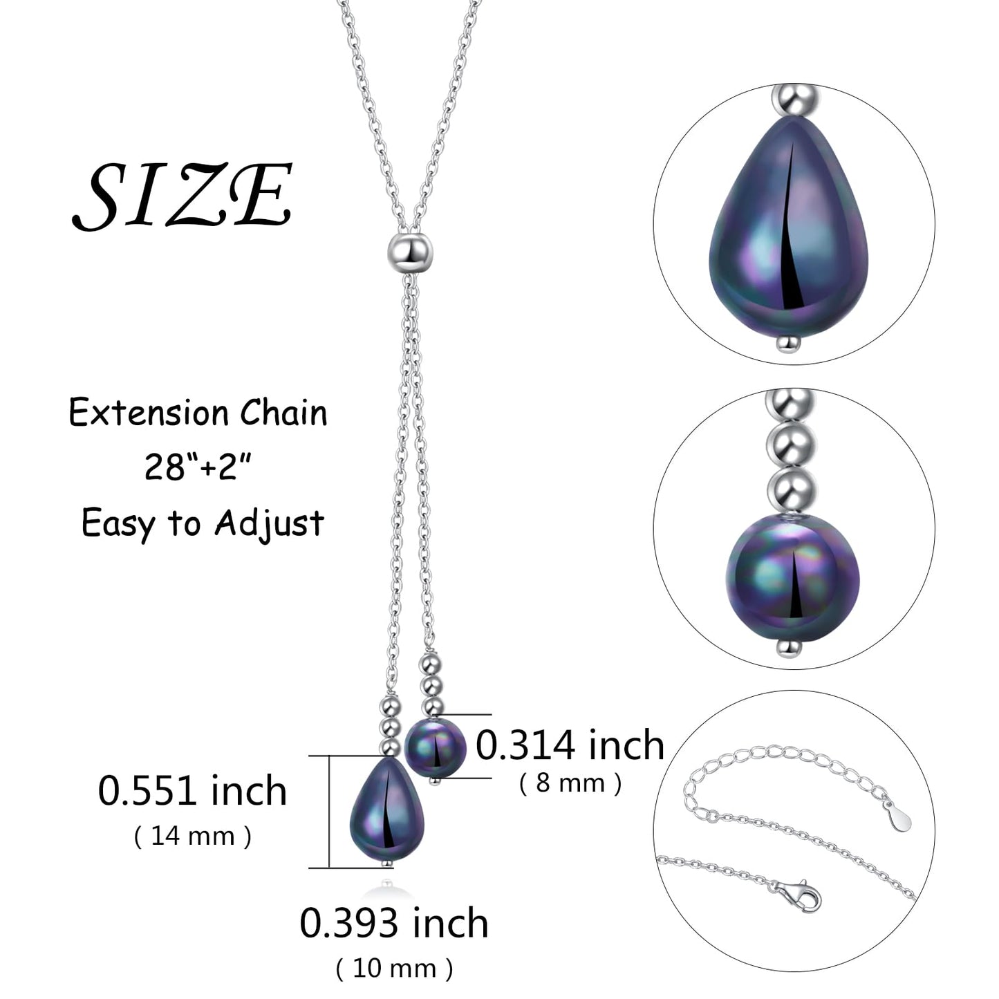 Long Black Pearl Necklaces for Women,Genuine 8-10mm Black Pearl with S925 Sterling Silver Dainty Necklace for Ladies Charm Jewelry Gifts for Mom Wife Love one