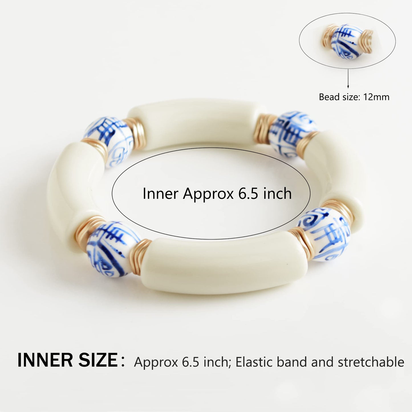 Sajidos Bamboo Tube Bangle Bracelets for Women Stacking Chunky Colorful Acrylic Beads Stretch Bracelets Friendship Summer Beach Bracelet Jewelry (A-Ivory)