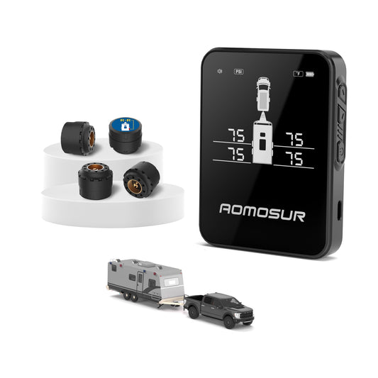 Wireless Tire Pressure Monitoring System for RV Travel Trailer Camper TPMS Gauge – 0-108 PSI Range, Color Display, Smart Sensors, and Automatic Alerts, Sensors set of 4