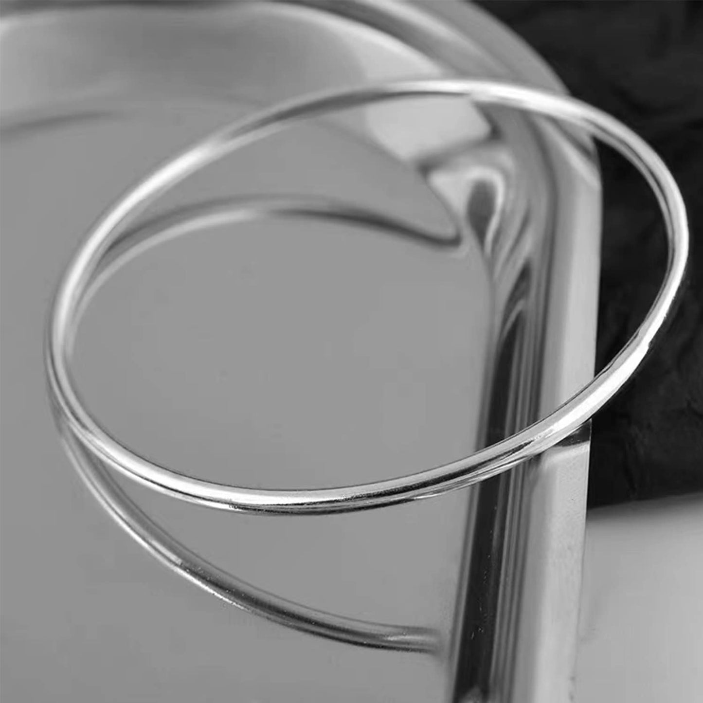 Kainier 3mm Bangle Bracelet Stainless Steel Glossy Stackable Thin Round Bangle Bracelet for Women Solid Plain Polished Bracelet Best Gifts for Love (3pcs Steel, 65)