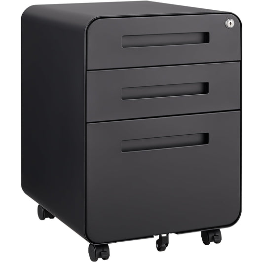 GarveeHome 3 Drawer Mobile File Cabinet with Lock, Under Desk Metal Filing Cabinet for Home Office, Under Desk Storage with 5 Wheels for A4/Letter/Legal Size, Fully Assembled
