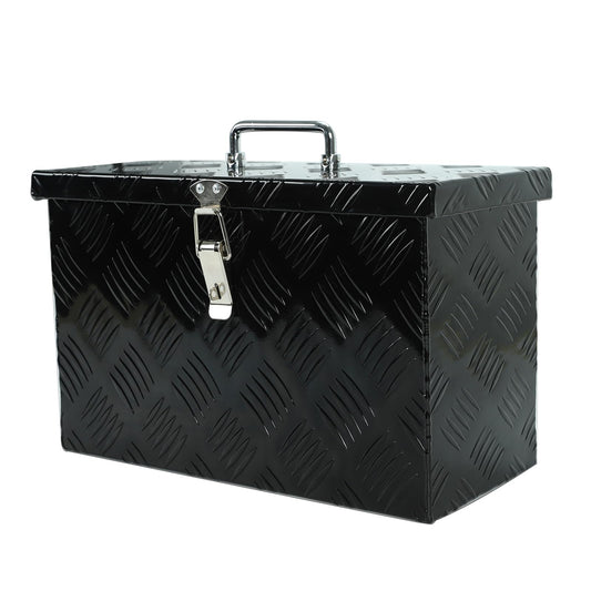 caqeg 16 Inch Heavy-Duty Aluminum Truck Tool Box with Stripe Tread Design – Waterproof, Rustproof Storage Organizer for Pickup Trucks, Trailers, and RVs – Black