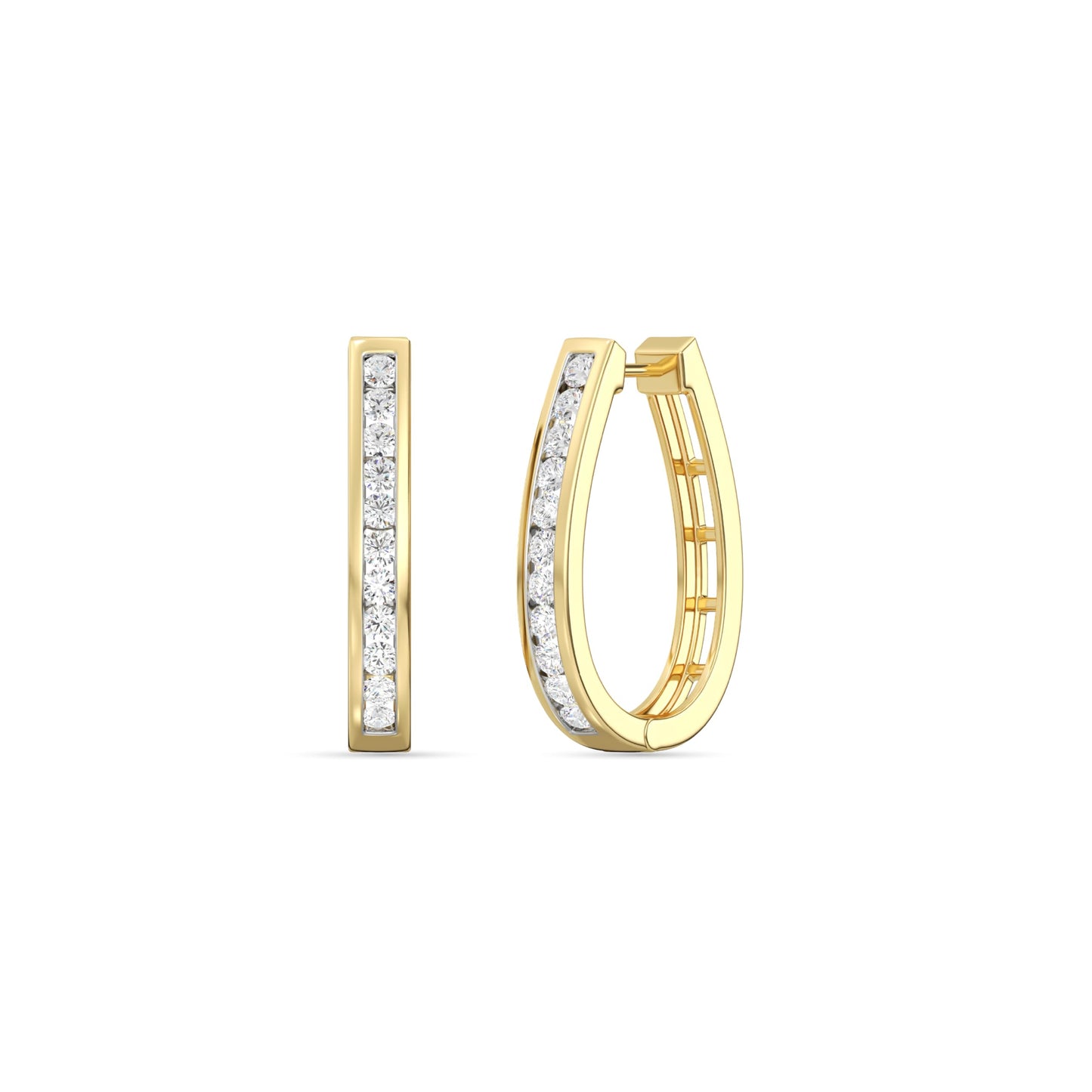 Gilded 1 Carat Total Weight Lab-Grown Diamond Channel Set Hoop Earrings for Women in 14KT Gold Plated Sterling Silver | Hypoallergenic Fine Jewelry | Bottom Hinged Closure | SI1 Clarity, F Color