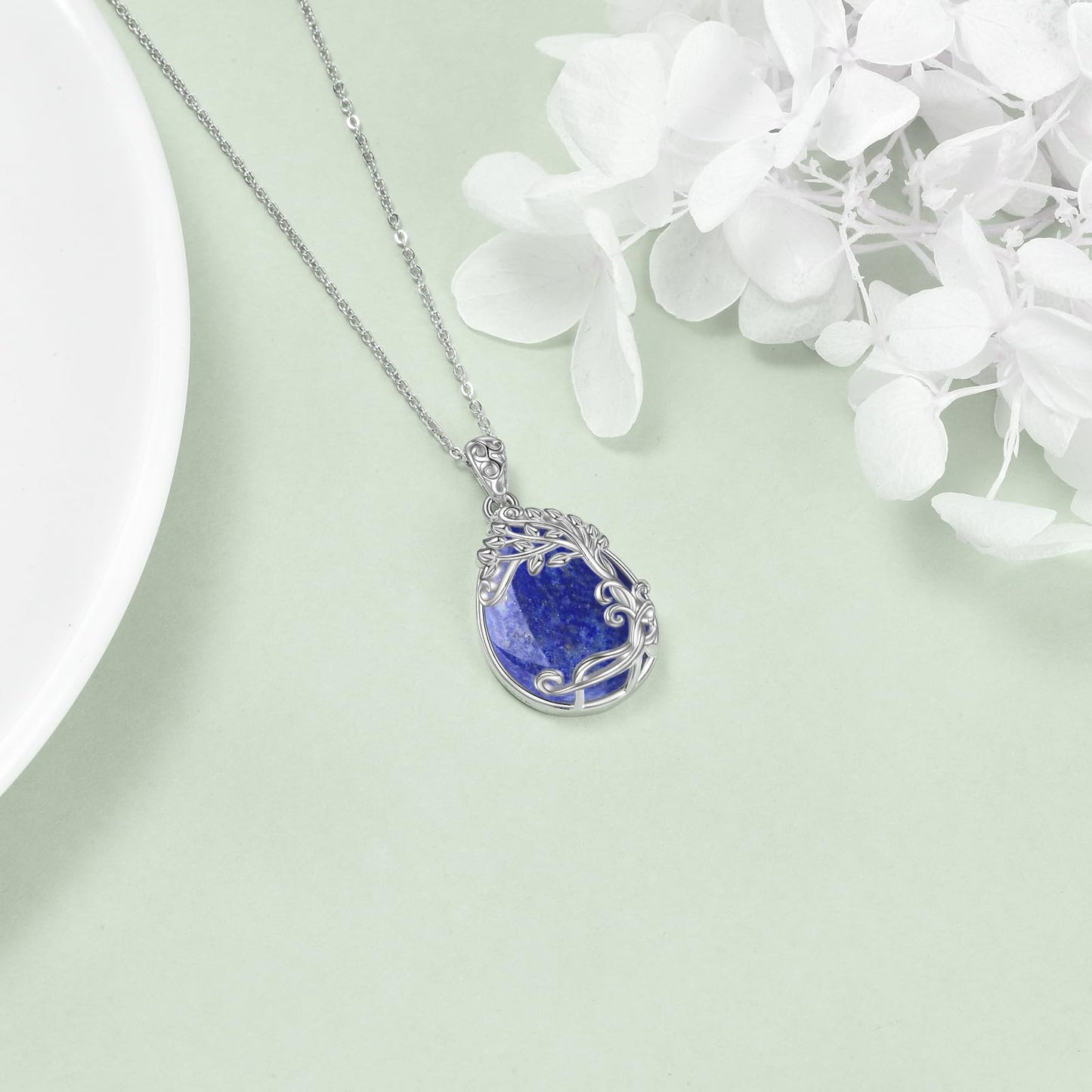 YAFEINI Lapis Lazuli Necklace 925 Sterling Silver Tree of Life Pendant Necklace Gift Jewelry for Women (GG-Tree of Life Lapis Lazuli)