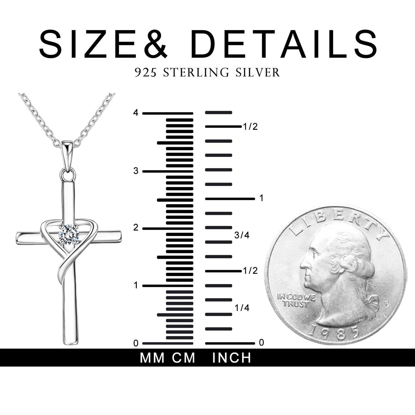 AmorAime 925 Sterling Silver Cross Necklace for Women Men 14K Gold Plated 5A CZ Birthstone Necklaces for Holiday (DD.white-CZ-April)