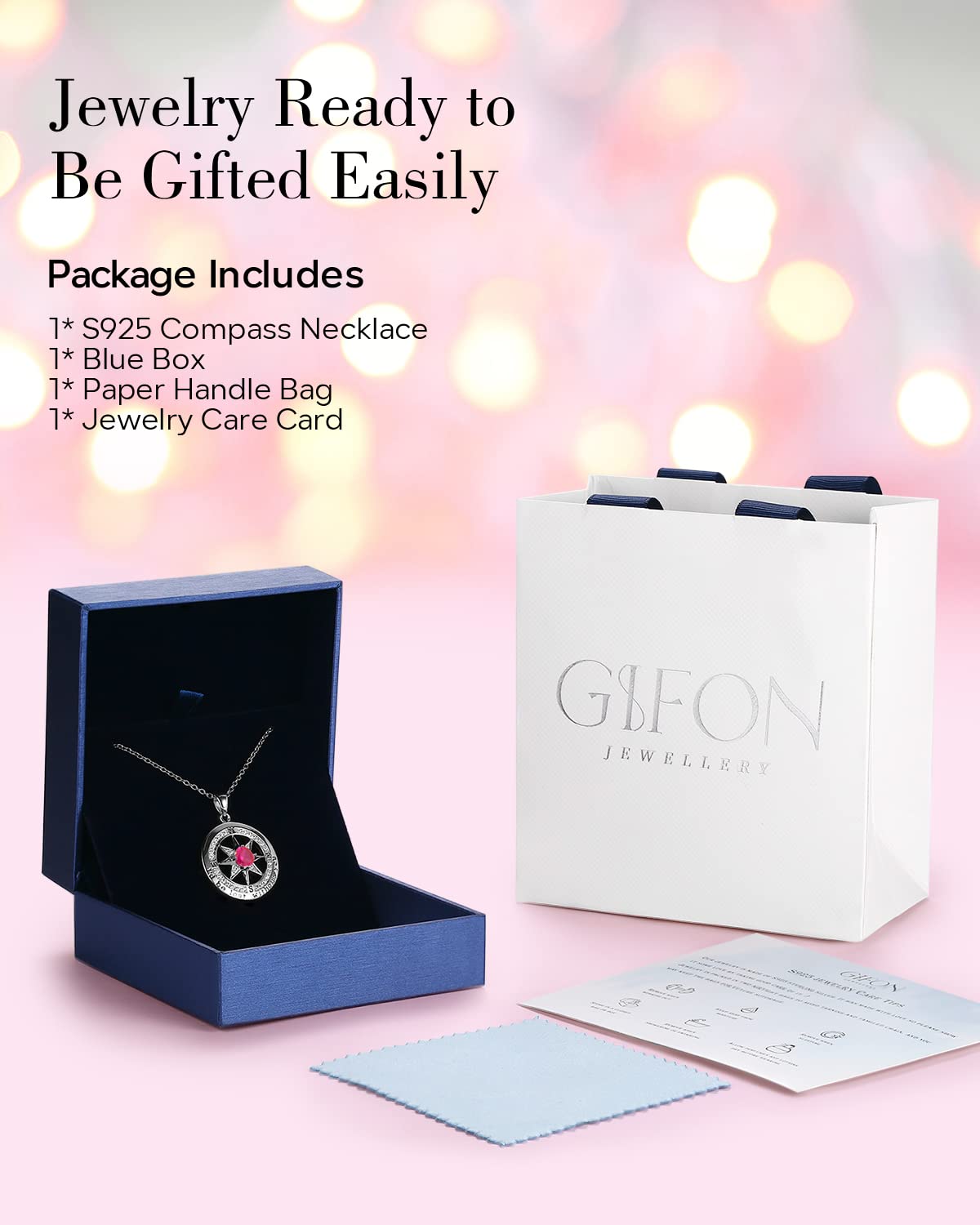 S925 Sterling Silver Necklace for Wife, Women Anniversary Year Gifts Compass Jewelry, Birthday Gift Ideas for Her Girlfriend Woman Necklaces, 18K White Gold July