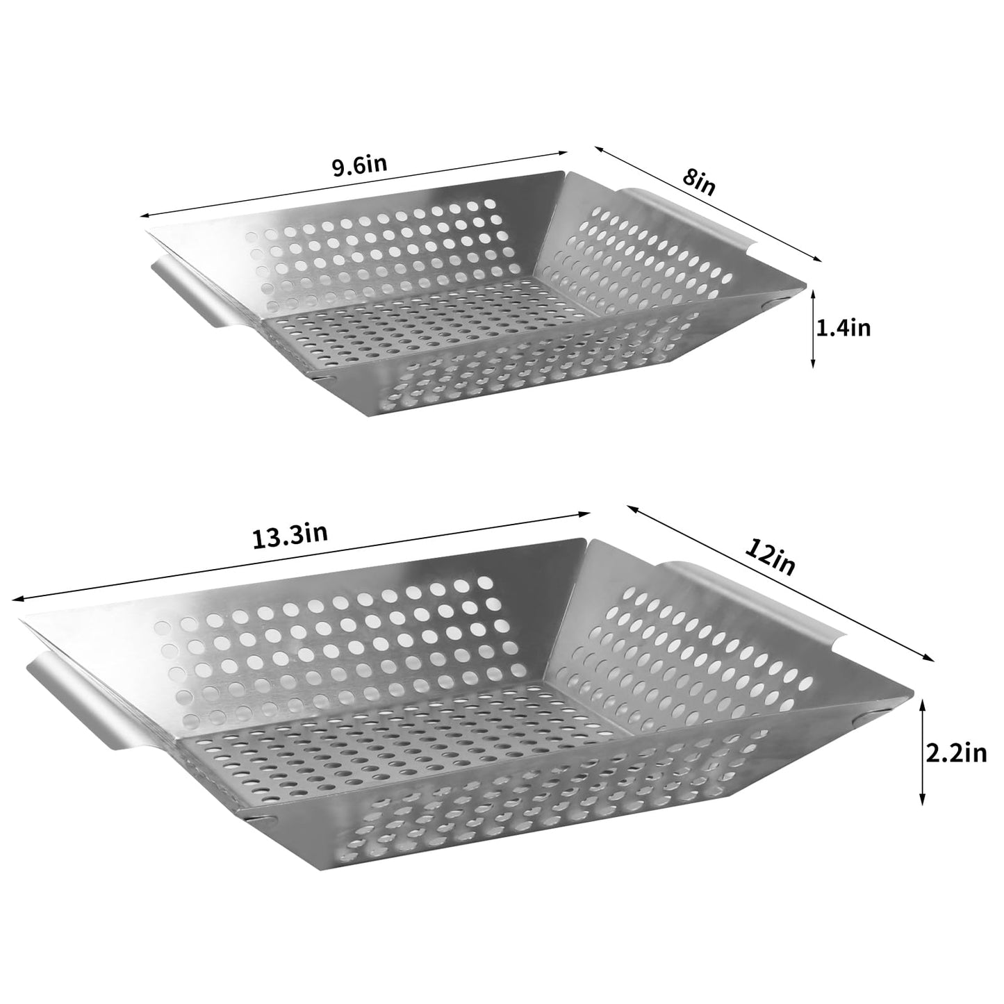 QUANSHANGJU Vegetable Grill Basket for Outdoor Grill - Extra Large, Heavy-Duty Stainless Steel Veggie Grilling Basket with Handles (3Pack)