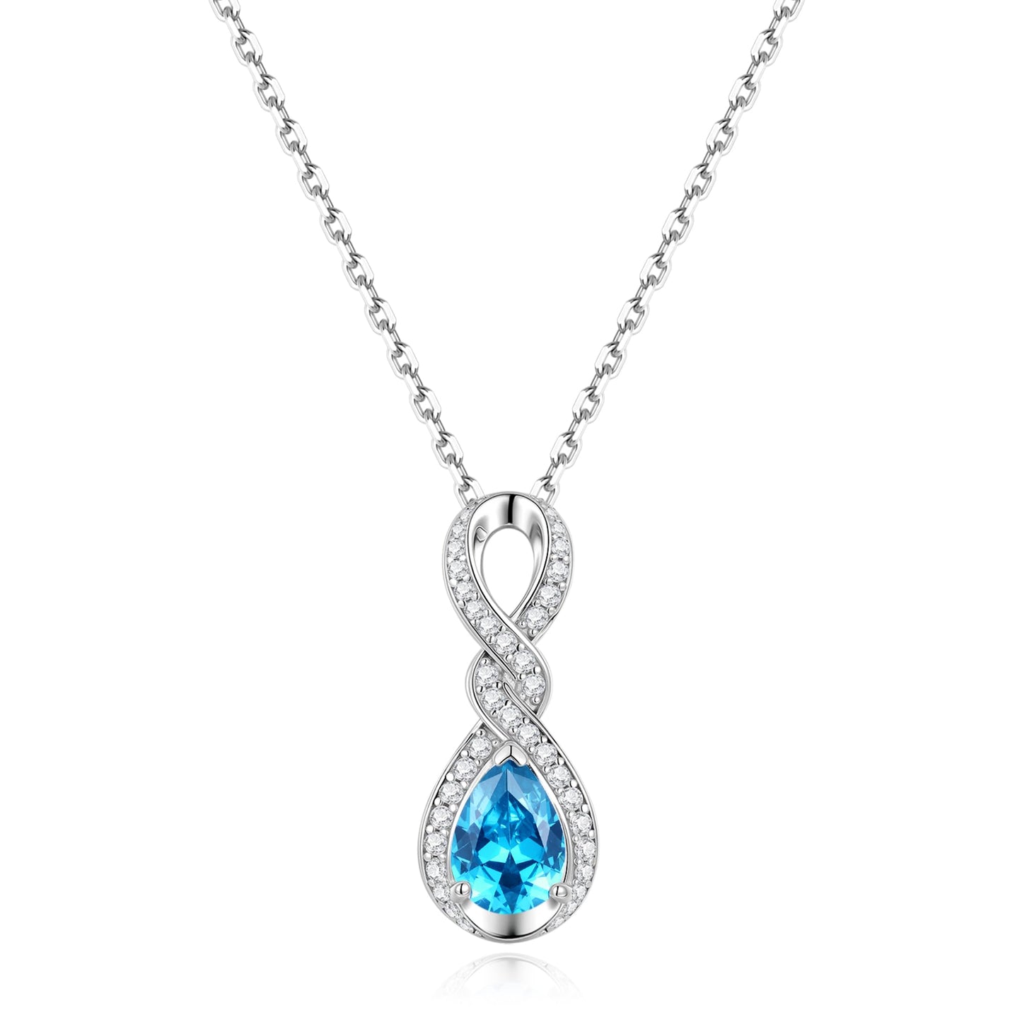 FANCIME Topaz Necklace December Birthstone Sterling Silver Dainty Infinity Knot Pendant Necklace Blue Gemstone Fine Jewelry Anniversary Birthday Graduation Mothers Day Gifts for Women Her Mom