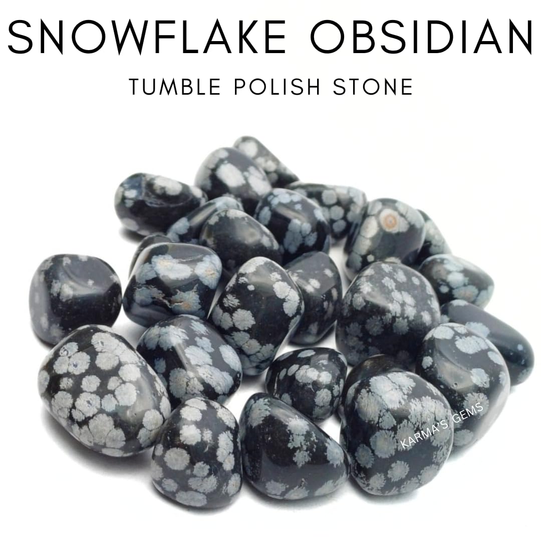 Karma Gems Snowflake Obisidian Tumbled Stones Natural Crystal Kit for Reiki Healing Crystal Polished, Tumble Stones, Chakra Balancing, Reiki Gift, Home Decor (15-25 MM)