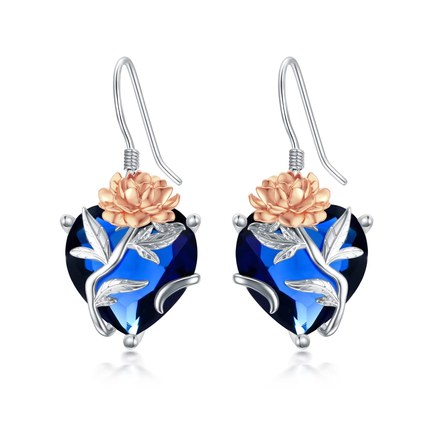 TOUPOP Sapphire September Birthstone Earrings 925 Sterling Silver September Birth Flower Peony Earrings Jewelry Birthday Mothers Day Gifts for Women Mom Her