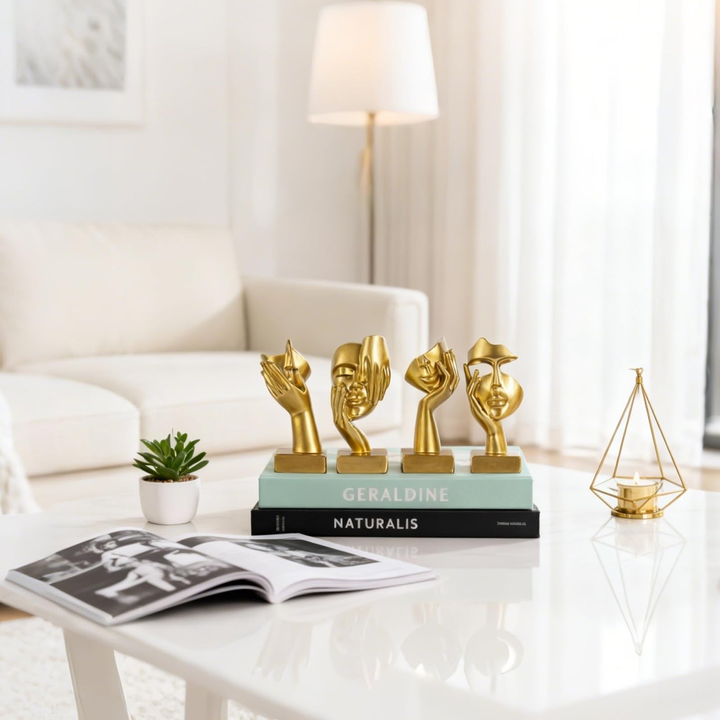 oliruim Gold Abstract Thinker Figurine Set of 4, Home Art Face Small Statue for Accents Decor Women Bedroom Shelf Bookcase Room Desk, TV Stand, Coffee Table Decor, Art Sculpture Gifts for Women (Gold)