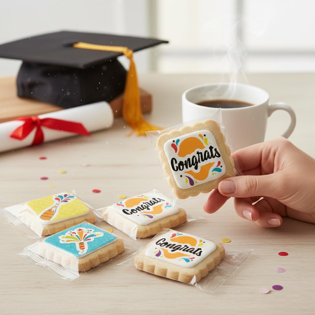 Congrats Gift Cookies Congratulations Gift Basket 4 Pack For Kids Men Women Graduation Friend New Job New House Promotion | Nut Free | Kosher