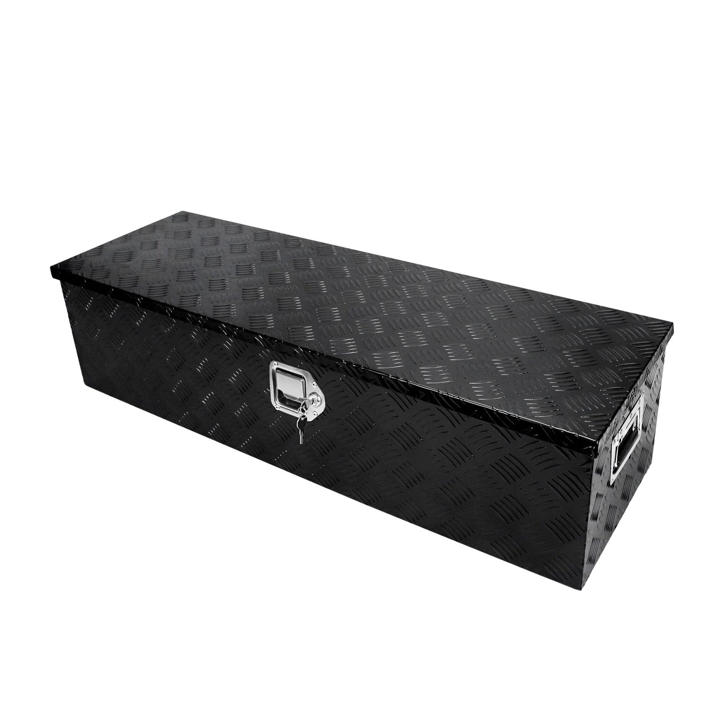 confote 39 Inch Heavy Duty Aluminum Stripes Plated Tool Box Pick Up Truck Bed RV Trailer Toolbox Waterproof Square Storage Organizer with Side Handle, Lock and Keys -39"x 13"x 10"，Black