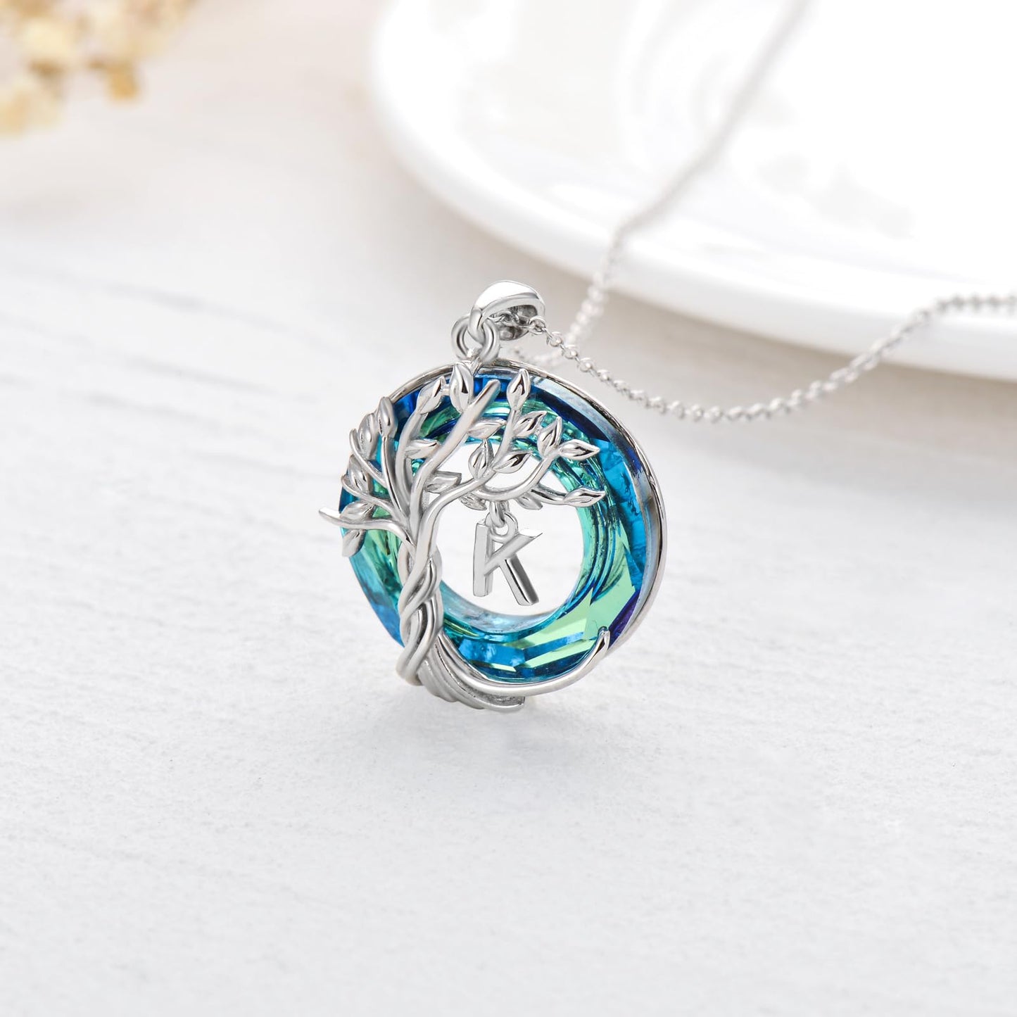 TOUPOP Tree of Life Initial Necklace Gifts for Women Sterling Silver Initial K Letter Jewelry Irish Crystal Pendant Birthday Gifts for Women Her Mom Wife Daughter