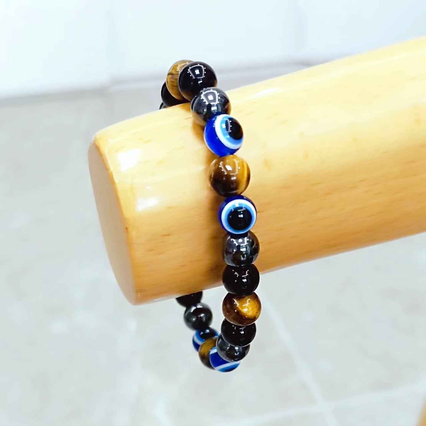 WEFRIN Evil Eye with Hematite Black Obsidian Tiger Eye Stone Triple Protection Bracelets for Men Women, Crystal Jewelry Stone Bracelets Bring Luck and Prosperity and Happiness (C)