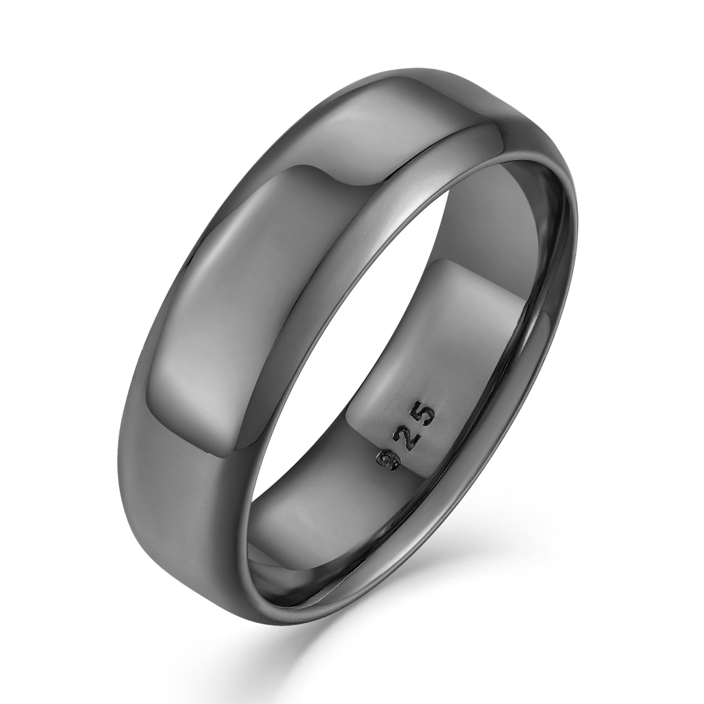 STARCHENIE Black Wedding Band Solid 925 Sterling Silver Ring for Men High Polish Finish Beveled Edge Size 12