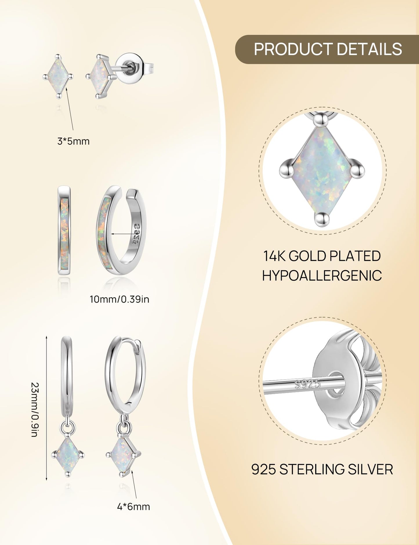 Angelady Sterling Silver Opal Earrings Set for Women, Hypoallergenic S925 Opal Hoop Earrings for Women, Dainty Silver Opals Dangle Earring Stacks for Women Trendy Opals Jewelry Gifts 2026