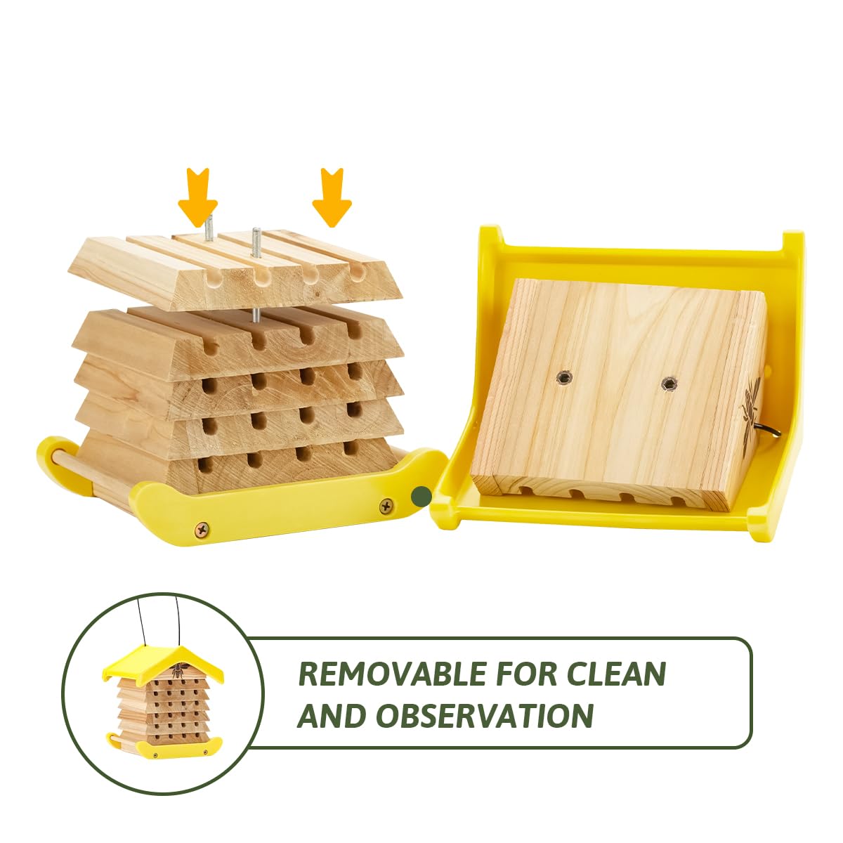 2026 Polinator Mason Bee House Shelter, Insect House Hotel - Backyard Bug Insect House Leafcutter Solitary Cedar Composite Interactive Wooden House - PollinatorManagement System