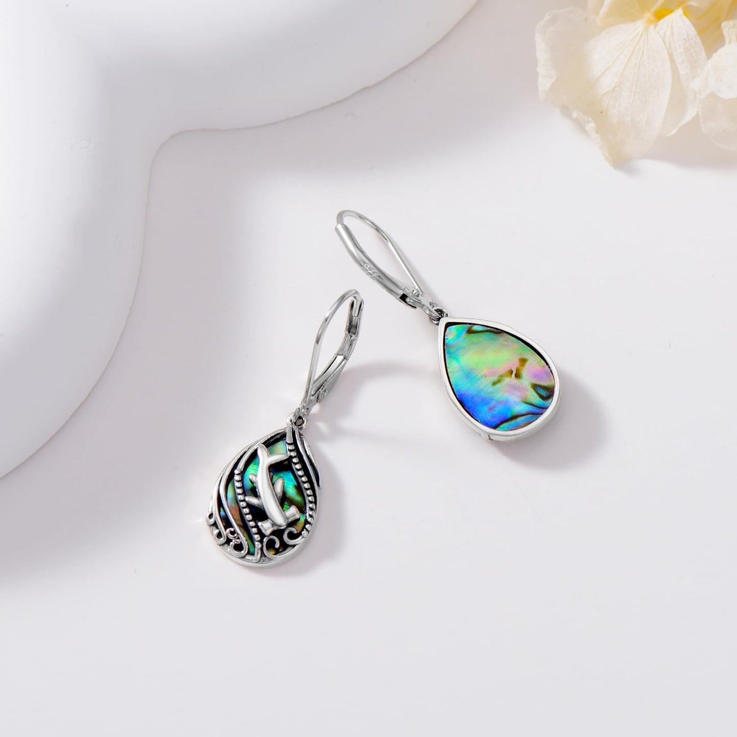 YYmqmq Shark Earrings for Women 925 Sterling Silver Abalone Shell Shark Dangle Earrings Leverback Ocean Jewelry Hammerhead Shark Gifts for Women Girlfriend