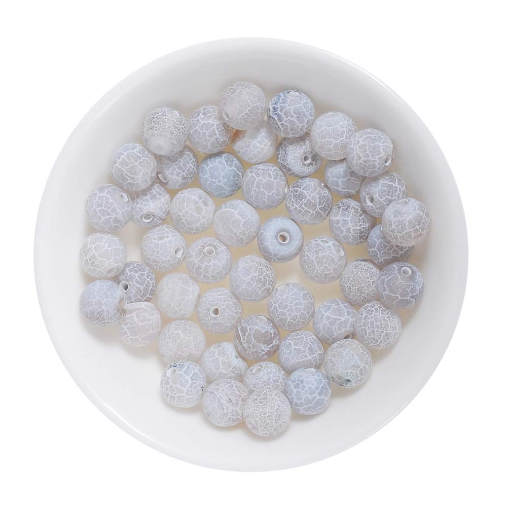 10mm Natural Grey Frosted Agate Gemstone Round Loose Beads Crystal Stone Bracelet Necklace Accessories Crafts for Jewelry Making DIY,1 Strand 15"